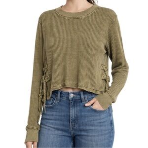 Free People One Interlaken Waffle Knit Lace Up Crop Top size L